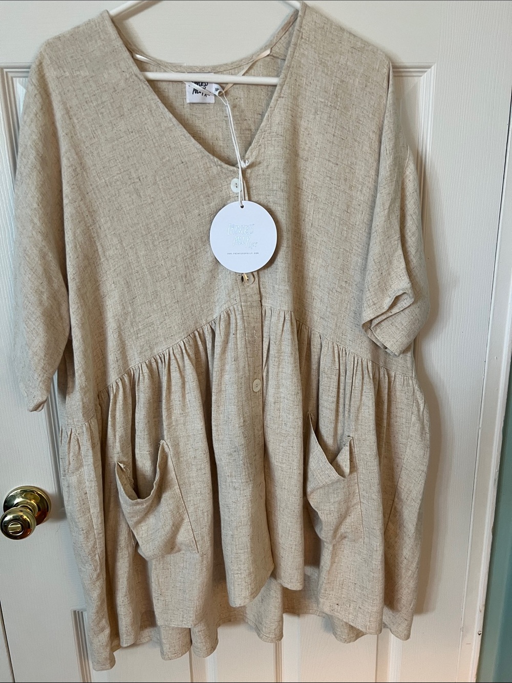 Princess Polly Beige Linen-Look V-Neck Tunic